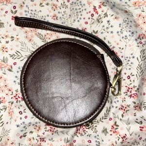 Round Brown Leather Wristlet